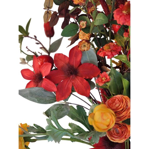Artificial Fall Faux Floral Bouquet 13 Stems Red & Yellow Flowers Mixed Foliage - Picture 4 of 16
